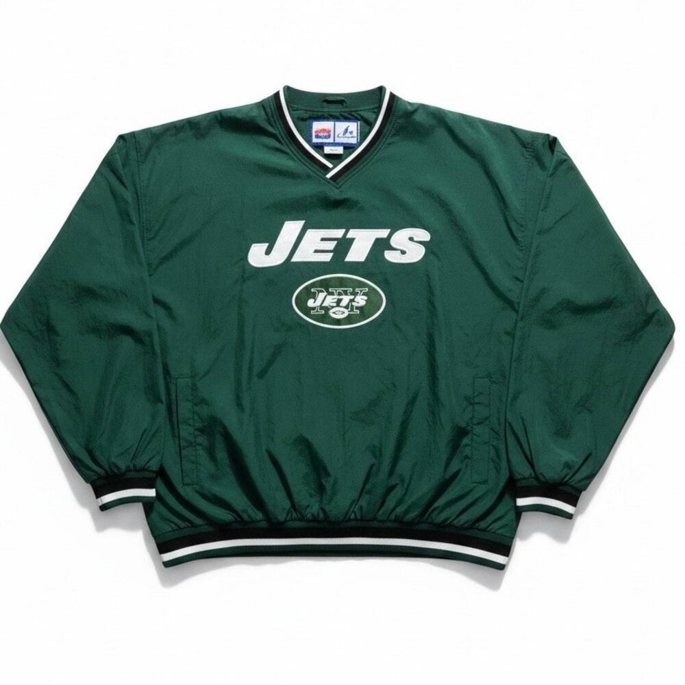 Vintage New York Jets Jacket On Field V Neck Pullover Windbreaker Jacket XL